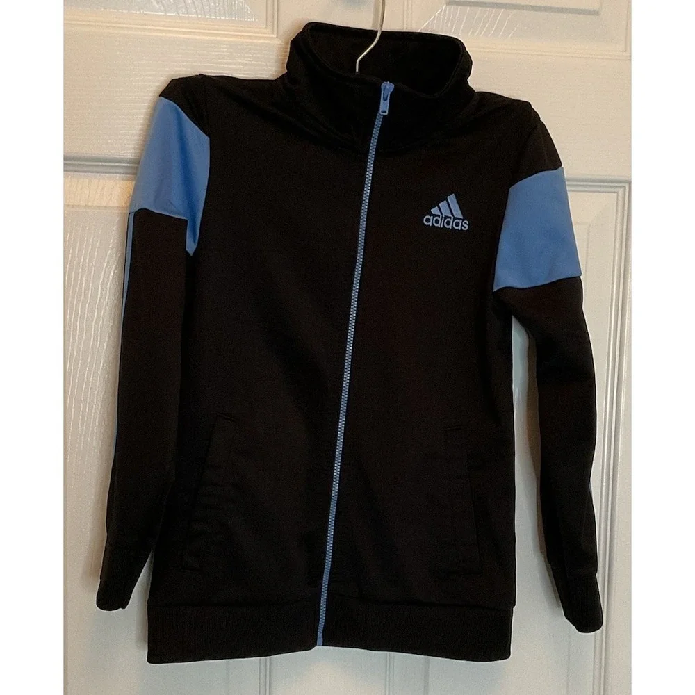 Adidas Kid's Jacket/Sweatshirt Full Zip Black And Blue Size 7